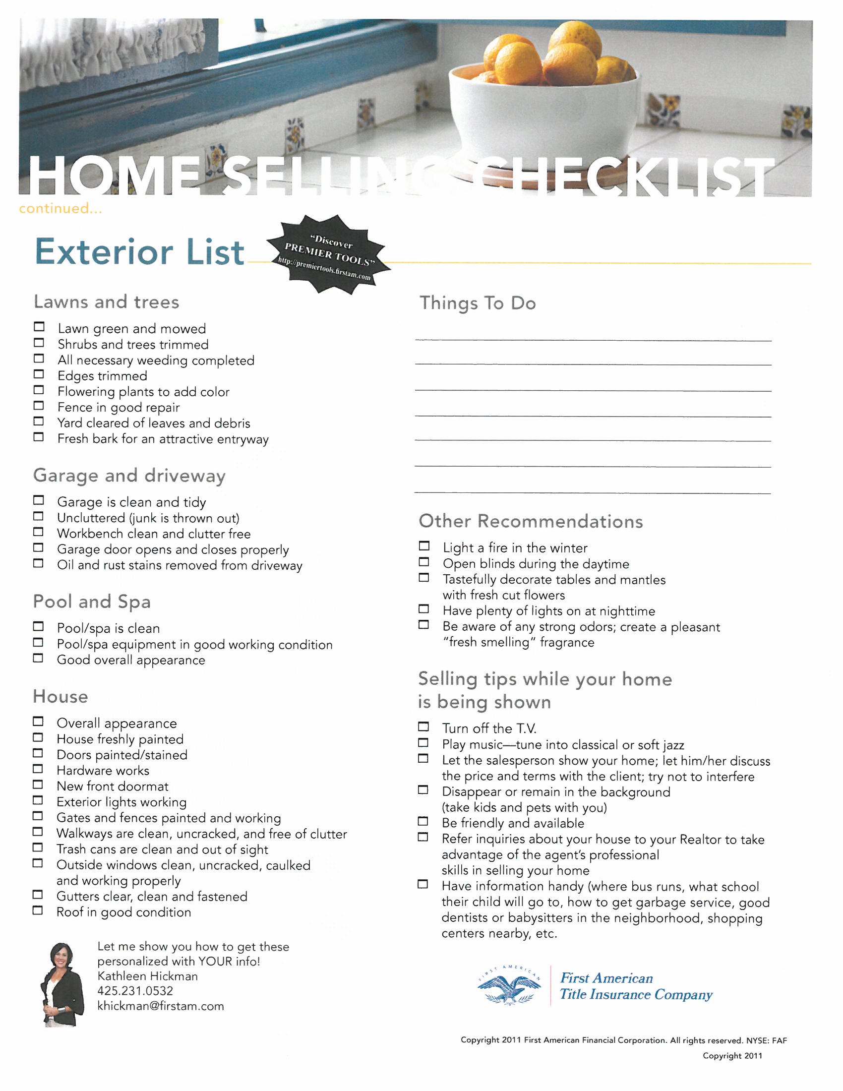 Free Printable Home Selling Checklist