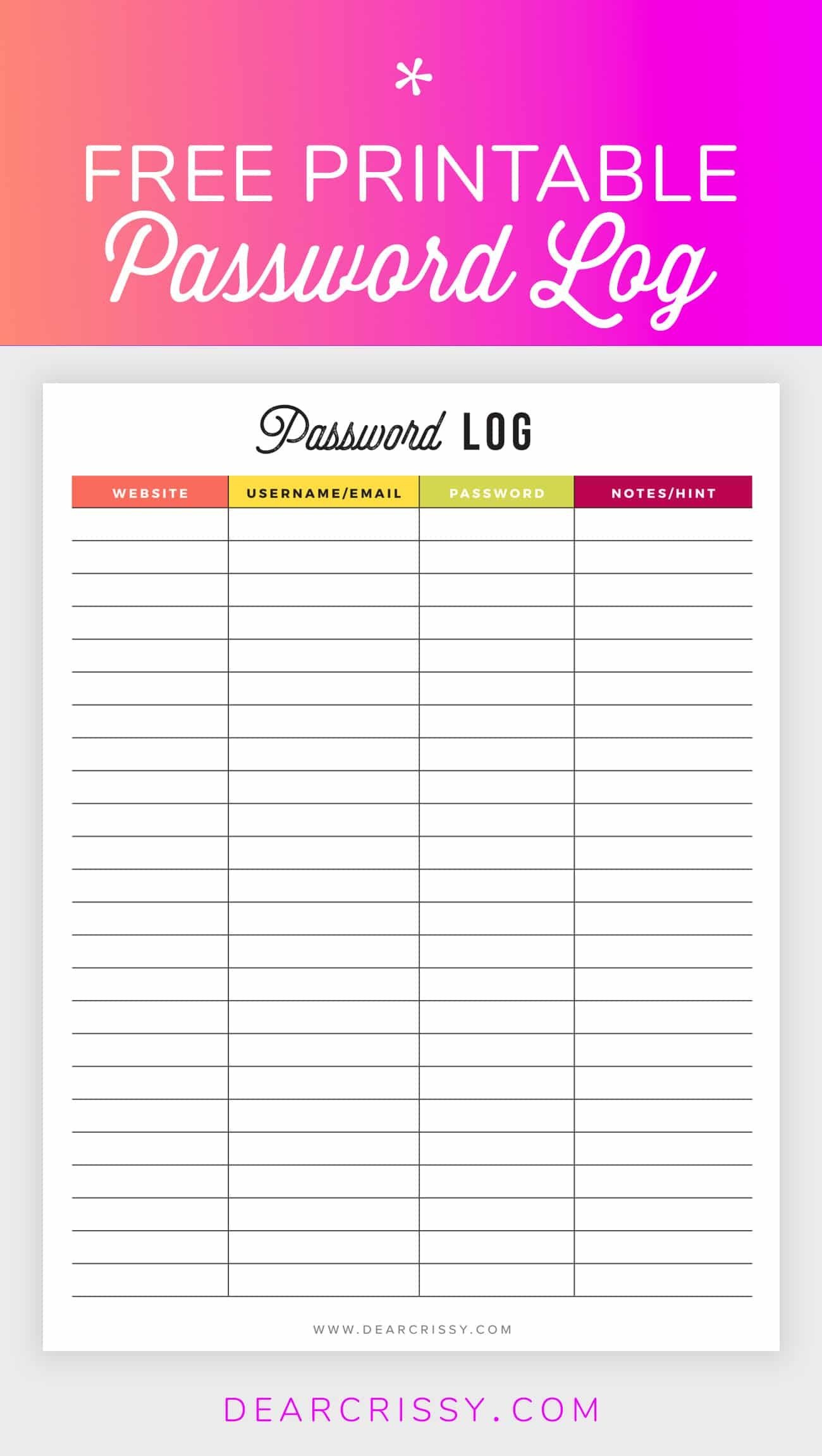 Free Printable Password Log Excel Template Printable Templates Free