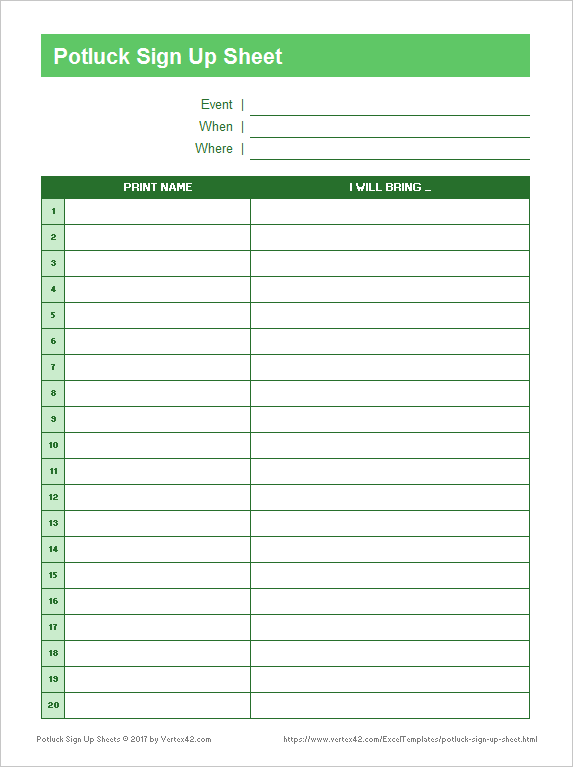 Free Printable Potluck Sign Up Sheet Template Great For The Office Or Church Activities