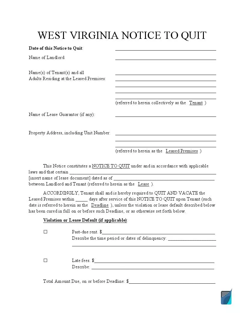 Free West Virginia Eviction Notice Forms Pdf Word Templates