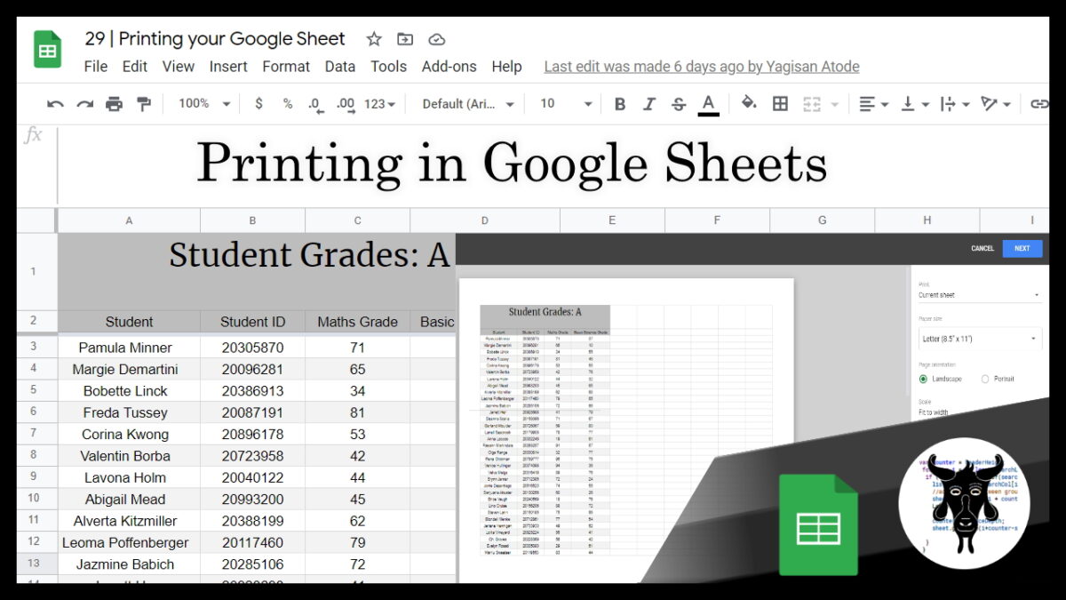 Google Sheets Beginners Printing Your Google Sheet 29 Yagisanatode