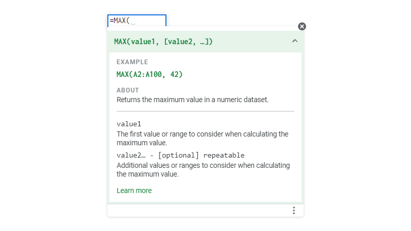 Google Sheets Max Function