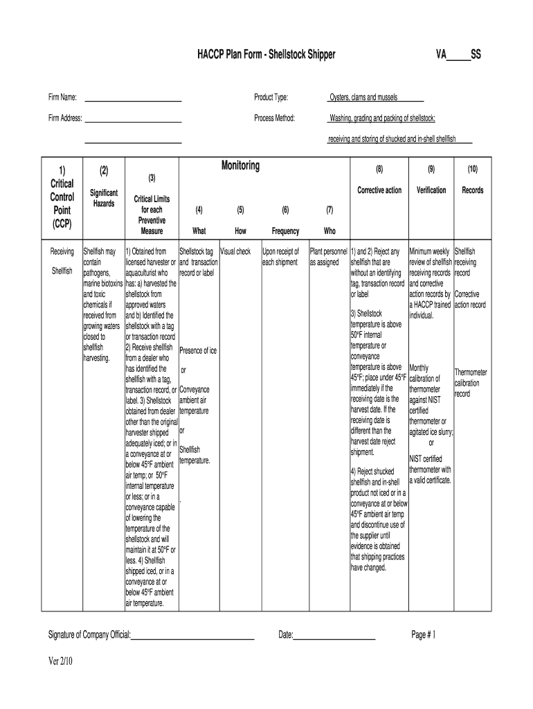 Haccp Plan Form Pdf Template Included