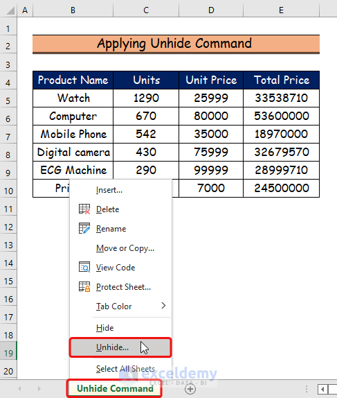 Unhide Multiple Excel Sheets in a Few Clicks