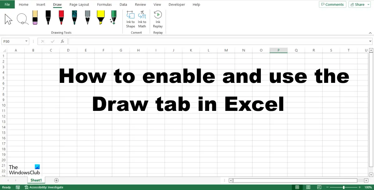 How To Add And Use Draw Tab In Excel Thewindowsclub