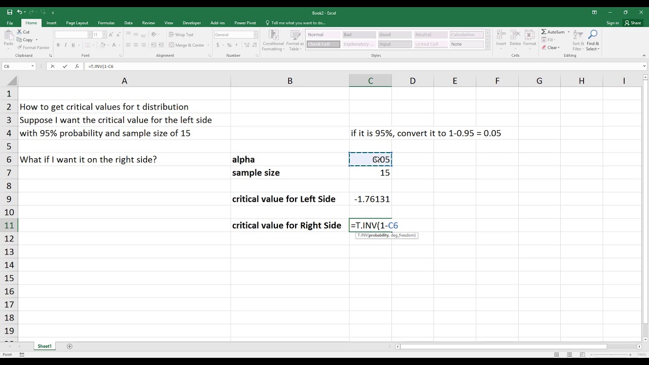 How To Calculate Critical Values From T Distribution In Excel Hd