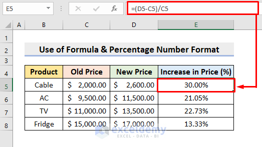 How To Calculate Percentage Increase In Excel Manycoders