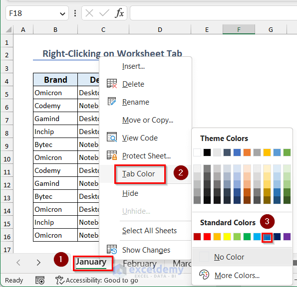 How To Change Tab Color In Excel Change The Worksheet Tab Color