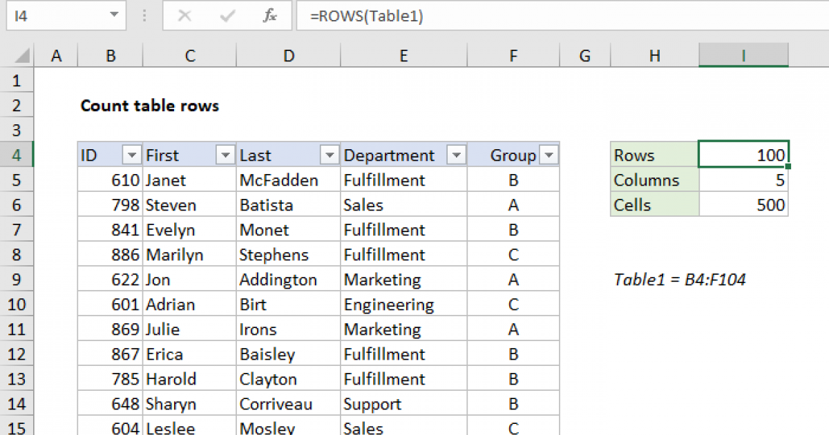 How To Count Table Rows Columns In Excel