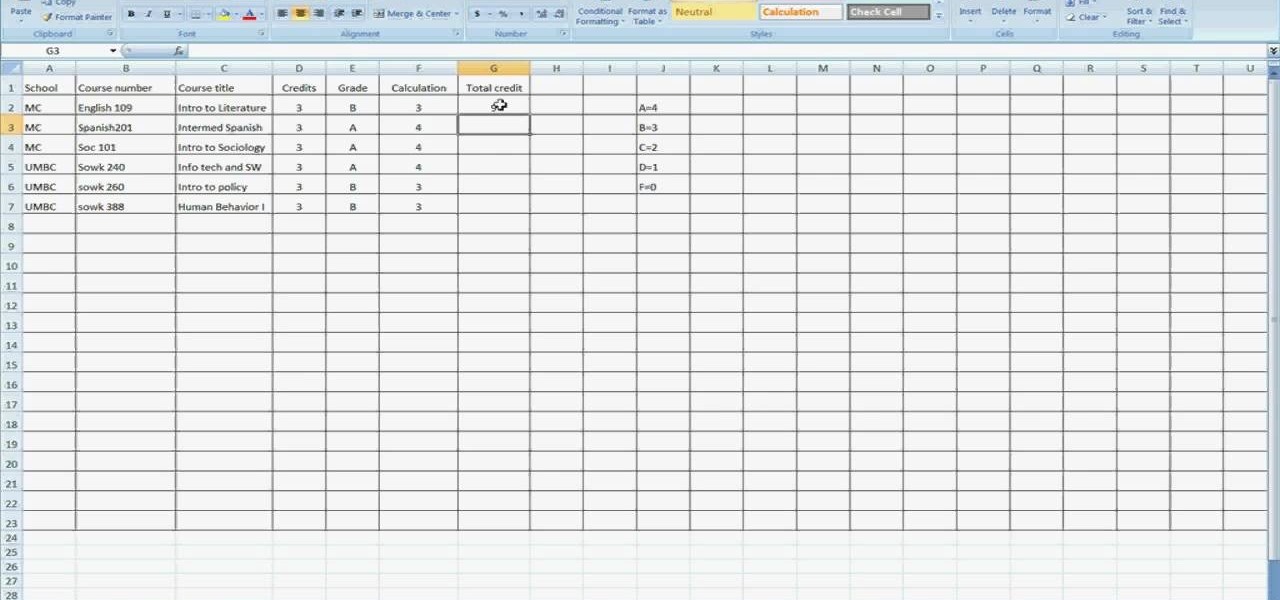 How To Create An Excel Spreadsheet To Calculate Your Gpa Microsoft Office