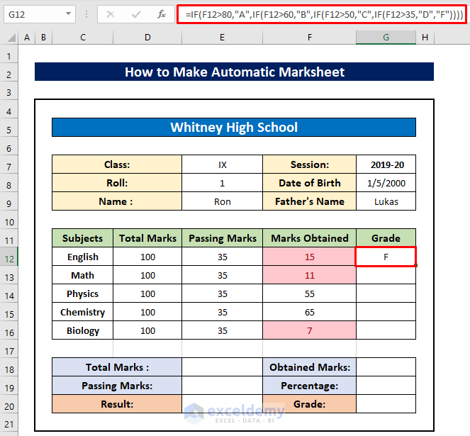 How To Create Marksheet In Ms Excel Step By Step Excel