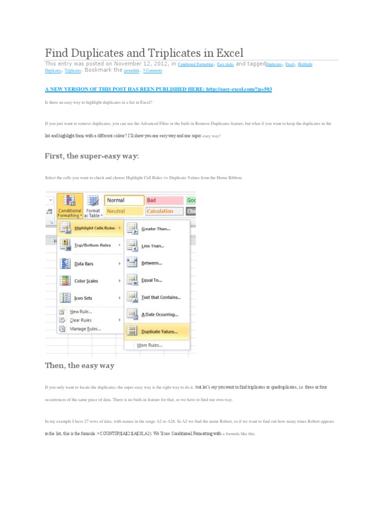 How To Find Duplicates And Triplicates In Excel Easy Excel Com