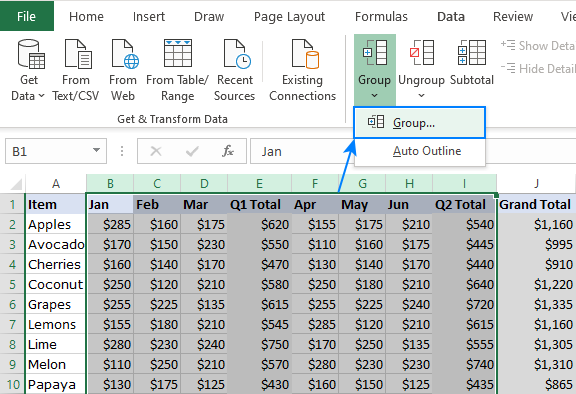 How To Group Columns In Excel Group Data In A Worksheet Earn Excel