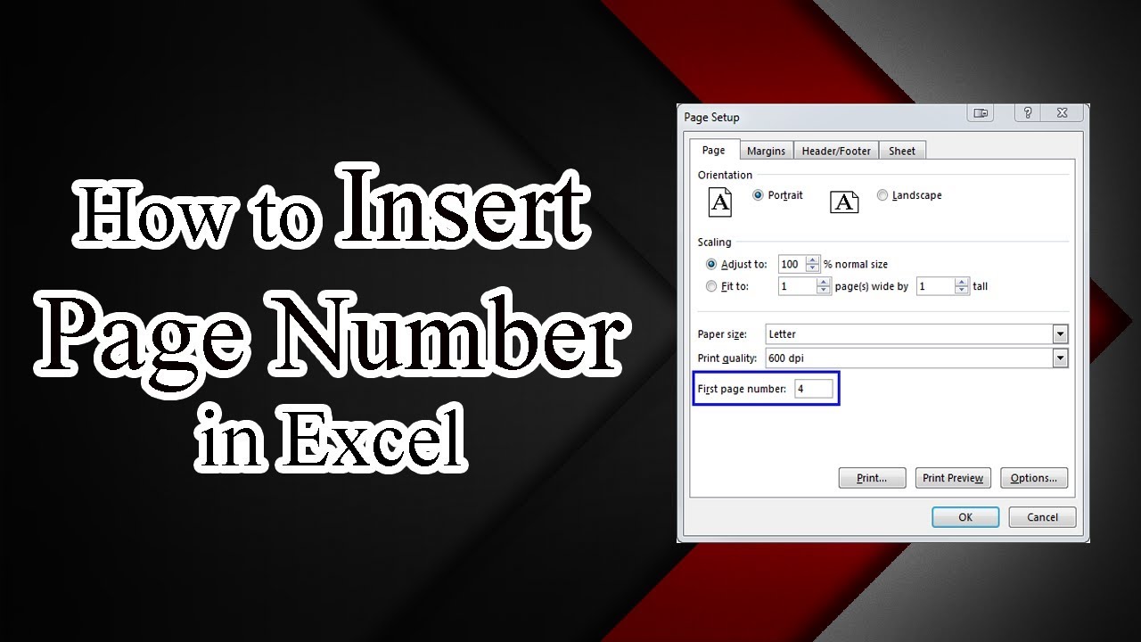 How To Insert Page Numbers In Excel Youtube