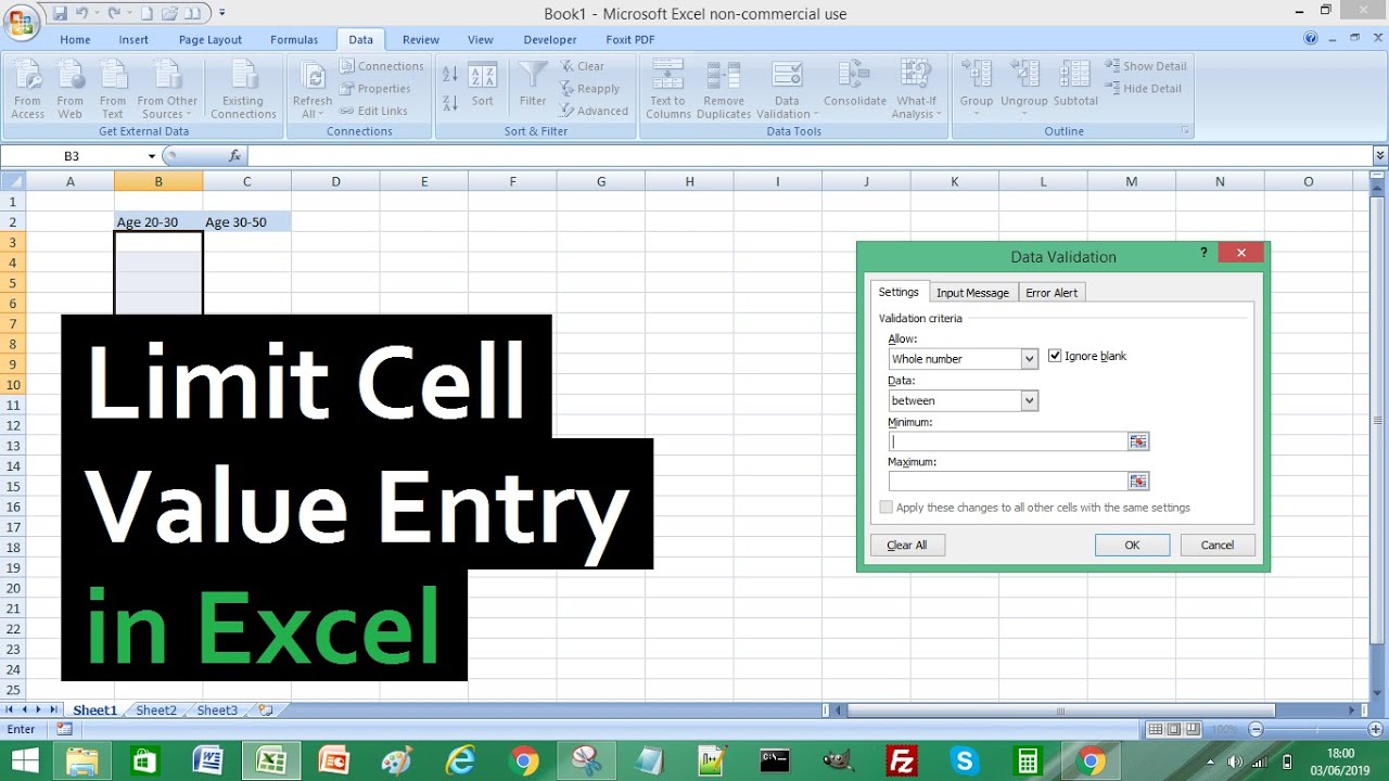 How To Limit Cell Character Entry In Excel Youtube