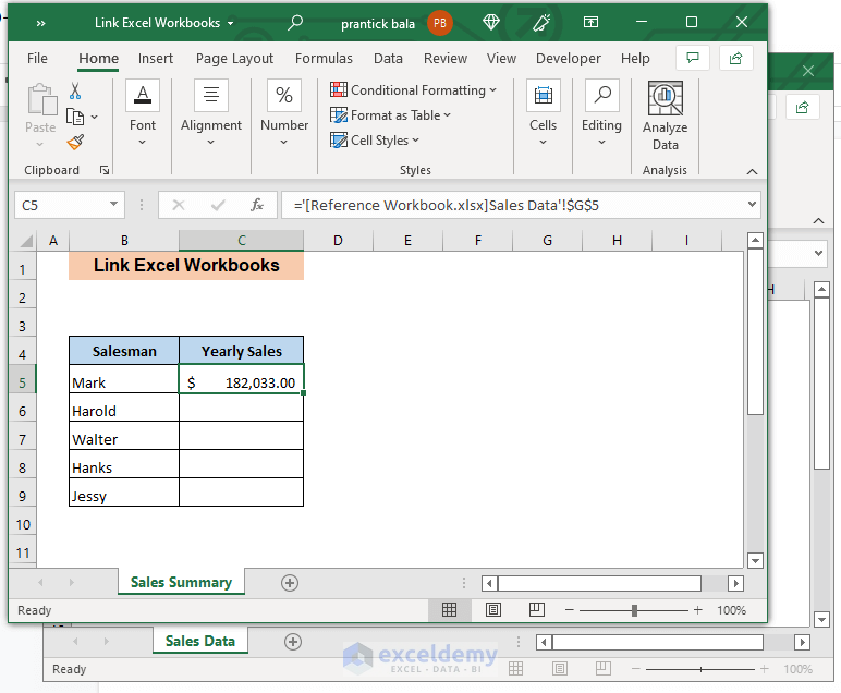 How To Link Data In Excel Worksheets Workbooks