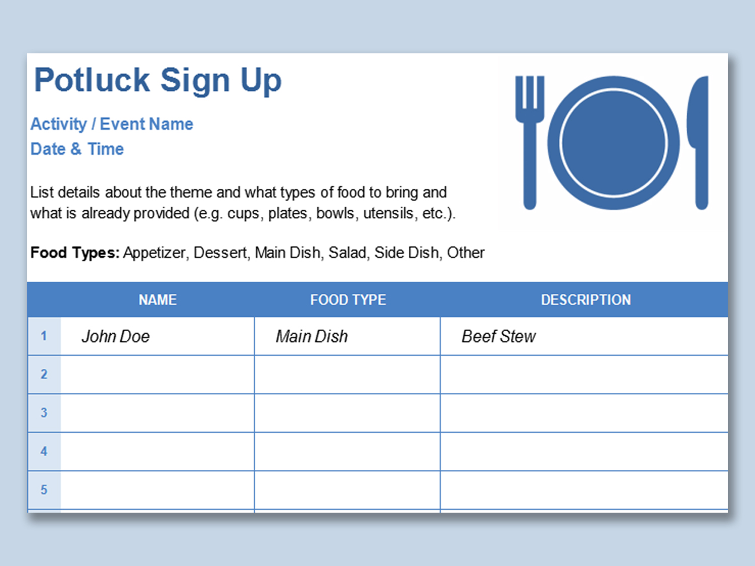 5 Easy Steps to Create a Potluck Sign-Up Sheet in Excel