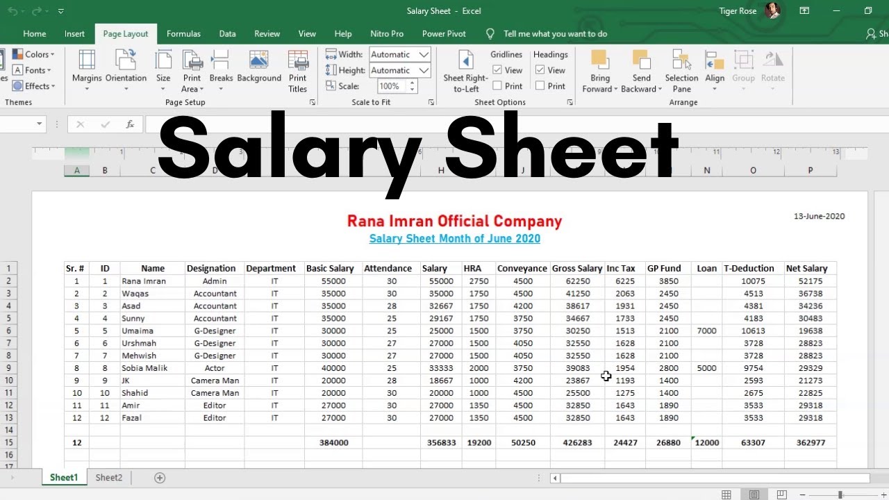 How To Make A Salary Sheet On Excel Youtube