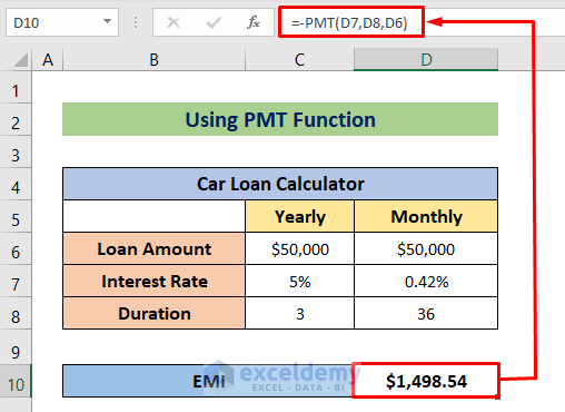 How To Make Emi Formula In Excel With Suitable Example