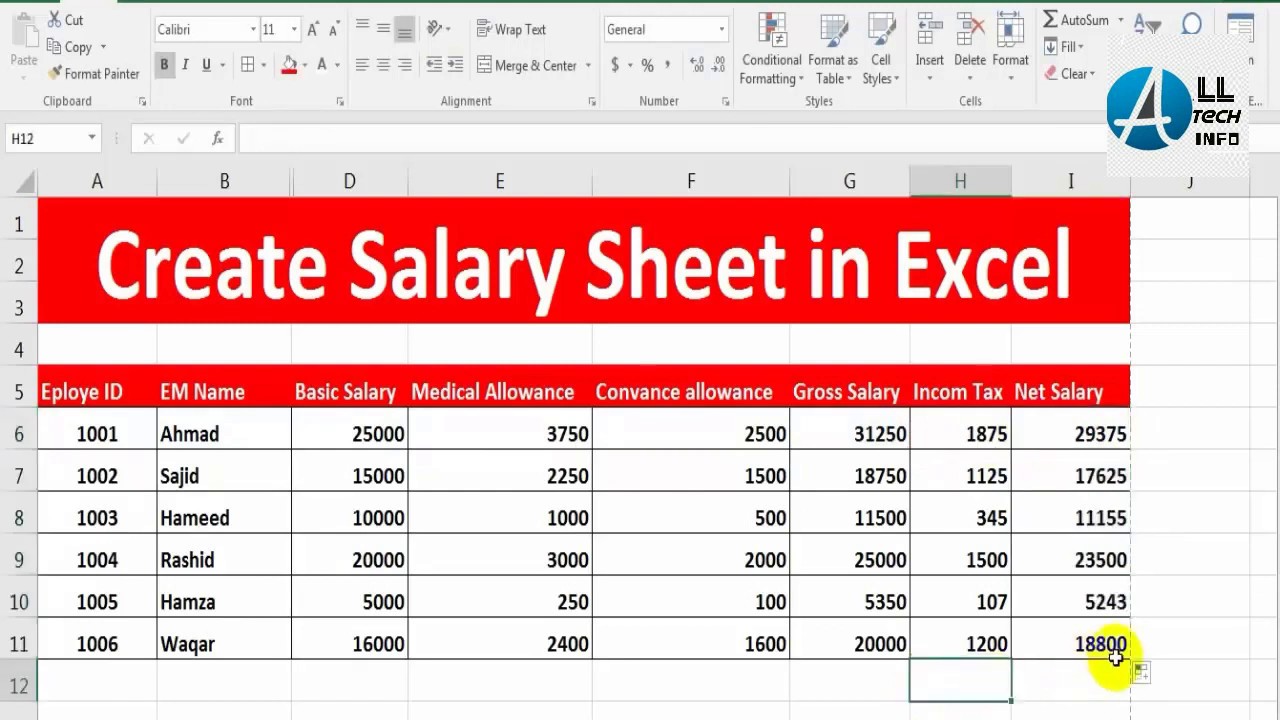 How To Make Salary Sheet Using Microsoft Excel Youtube