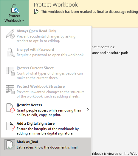 How To Make Your Excel Workbook Read Only And Mark A Workbook As Final