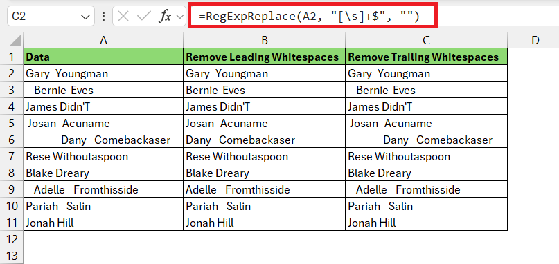 How To Remove Whitespace With Excel Regex Myexcelonline