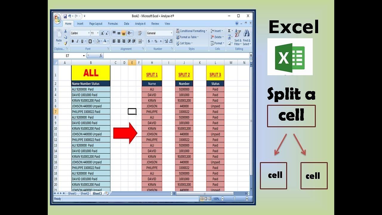 How To Split Cells In Ms Excel Youtube