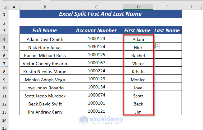 How To Split Full Name To First And Last Name In Excel