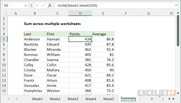 How To Sum Worksheets In Excel