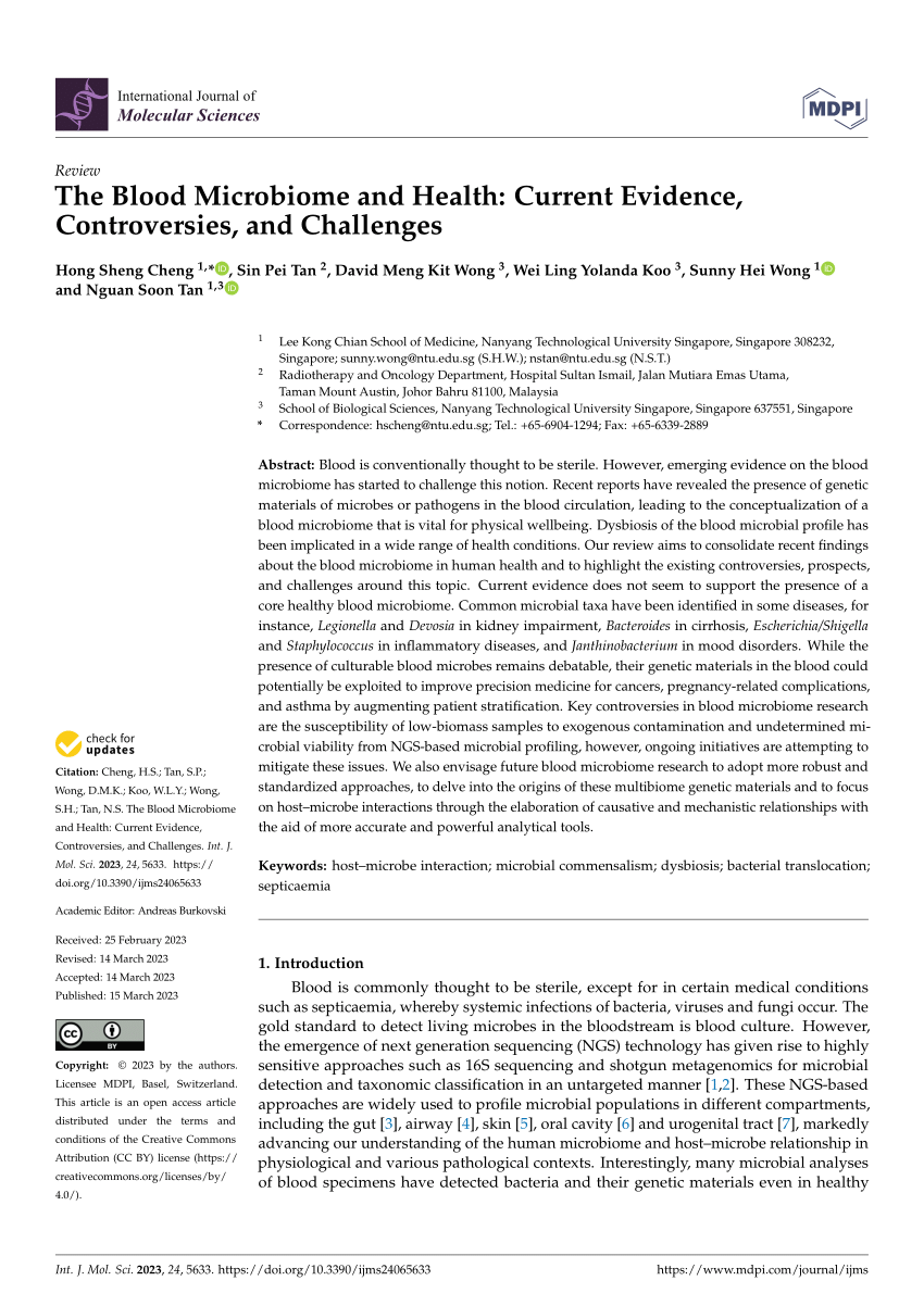 Ijms Free Full Text The Blood Microbiome And Health Current