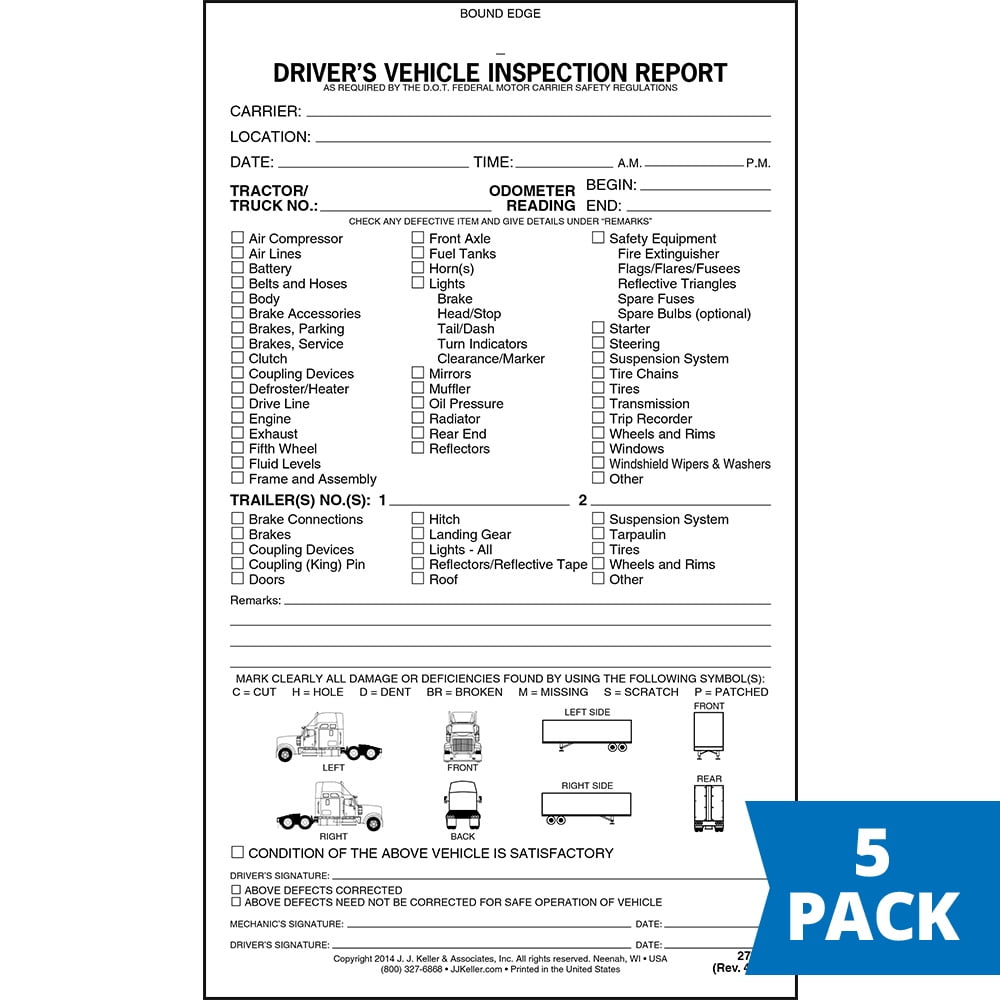 Imprinted Detailed Driver Vehicle Inspection Report 2 Ply Carbonless