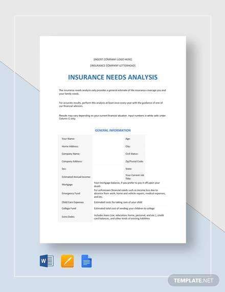 Insurance Needs Analysis Sample Templates At Allbusinesstemplates Com