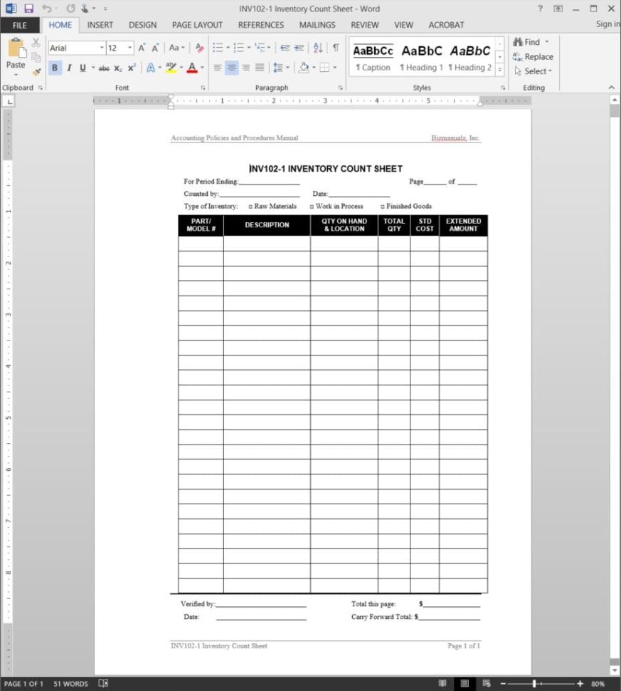 Inventory Count Spreadsheet Excel Templates