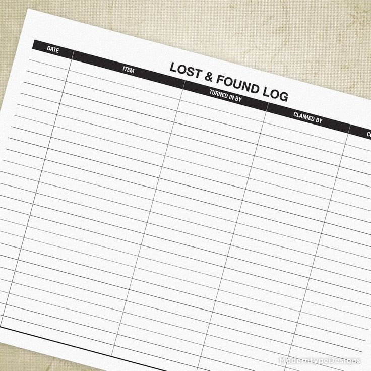 Lost And Found Log Printable Lost Found Templates Tag Template