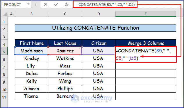 Merge Columns In Excel Using Functions Features And Vba