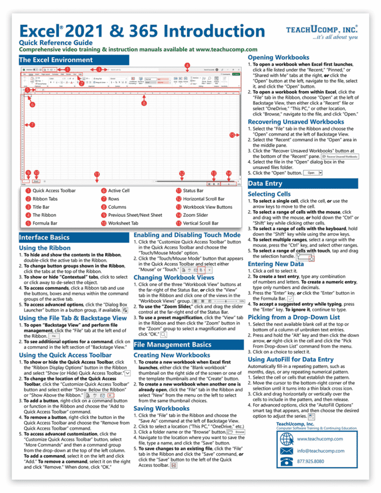 Microsoft Excel Cheat Sheet Teachucomp Inc