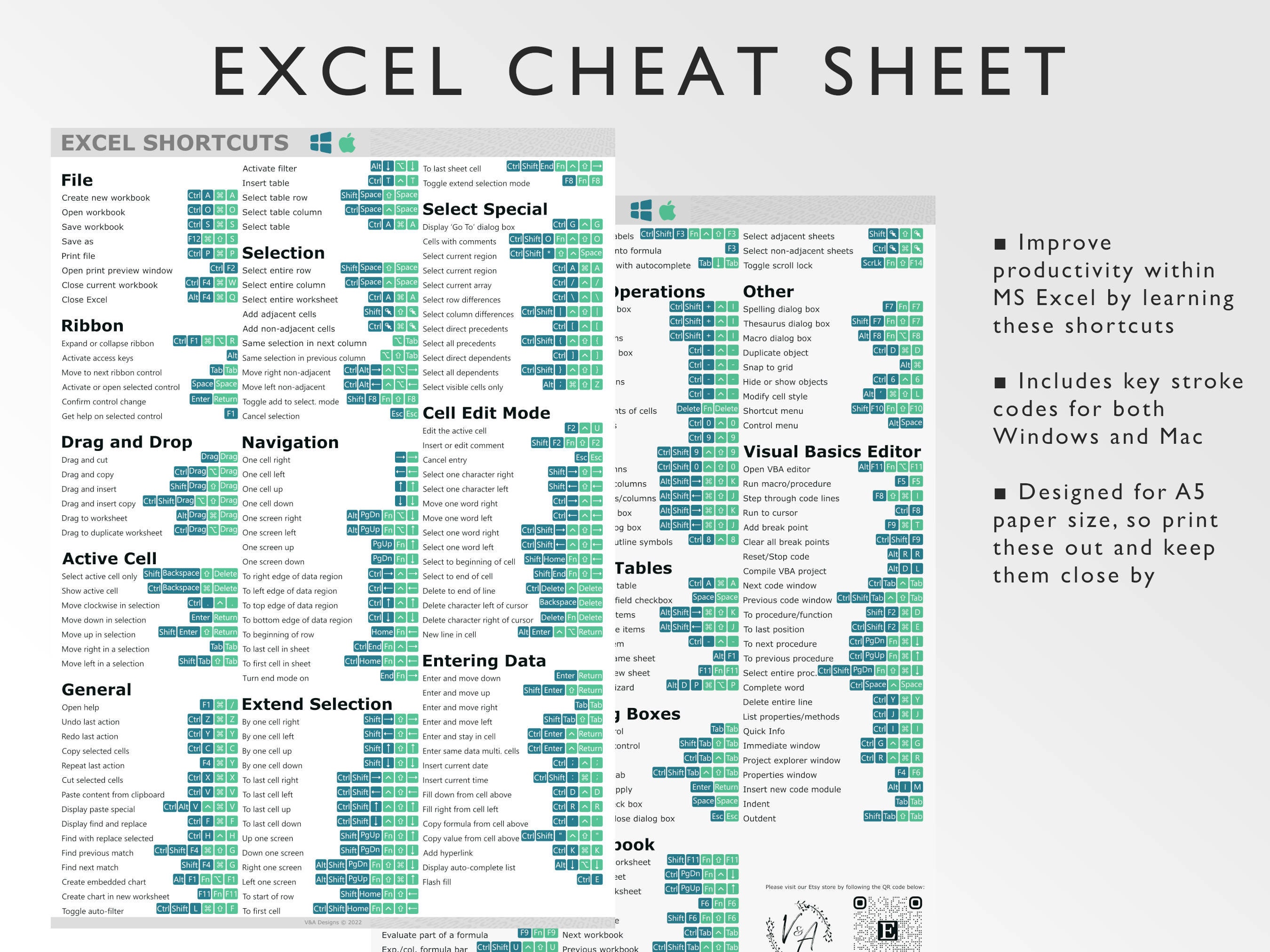 Microsoft Excel Shortcuts Printable Excel Cheat Sheet Workbook Productivity Excel Key Strokes