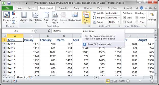 Ms Excel 2010 How To Print Rows Columns On Every Page As Title Youtube