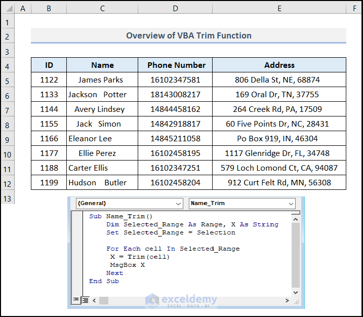 Ms Excel How To Use The Trim Function Ws Vba