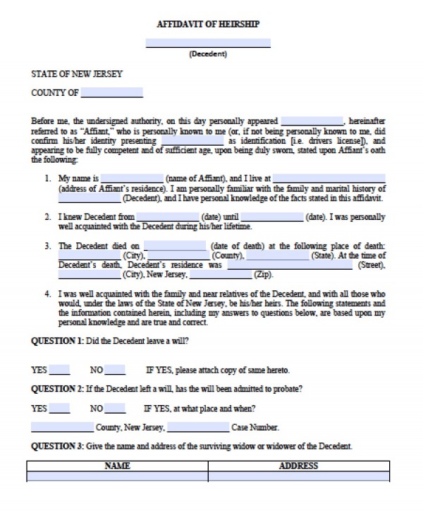 New Jersey Affidavit Of Marriage Fill Out Sign Online And Download