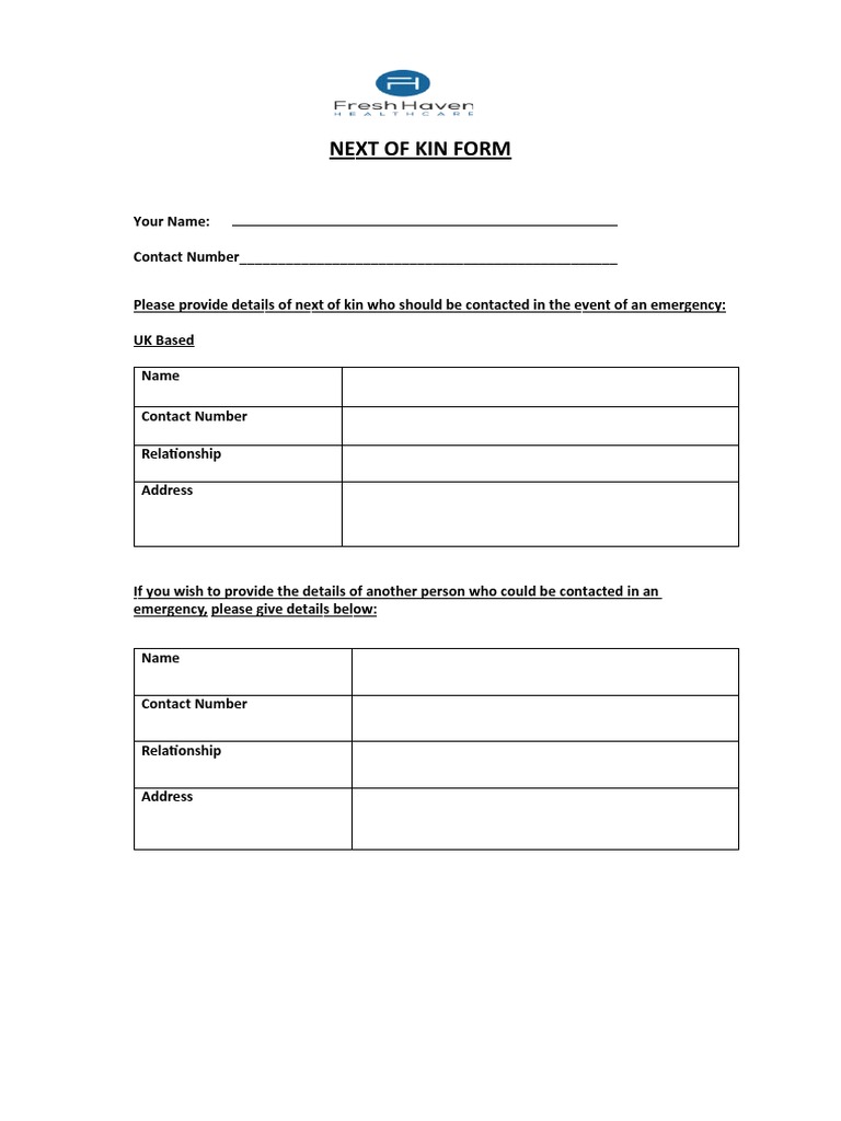 Next Of Kin Template Pdf Template