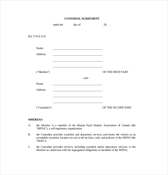 Out Of State Custody Agreement Examples Custody Agreement Contract