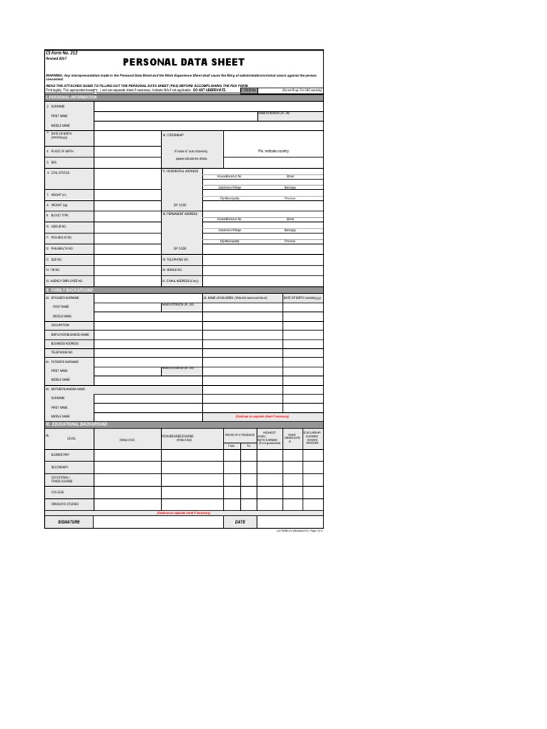 Personal Data Sheet Excel Philippin News Collections