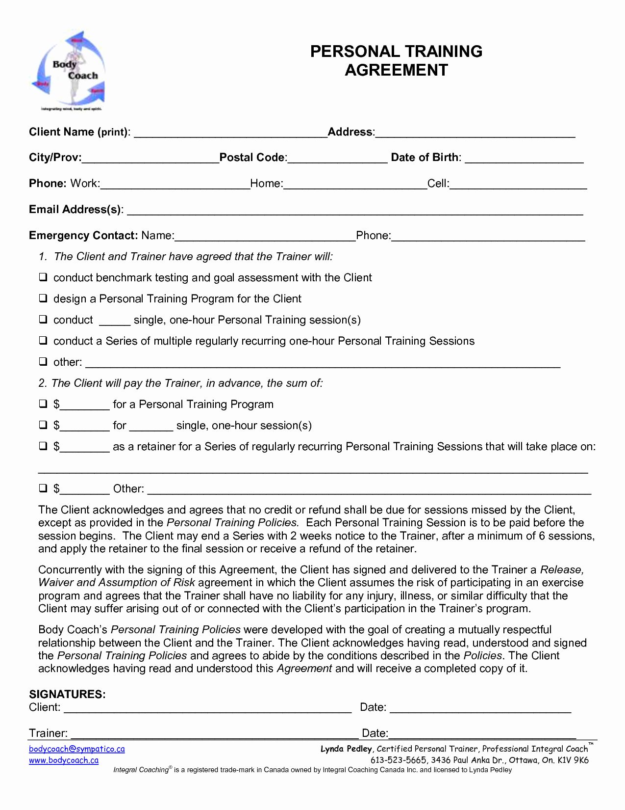 Personal Trainer Liability Waiver Template