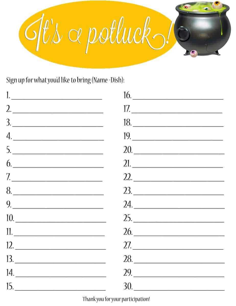 Potluck Sign Up Sheets Word Excel Fomats