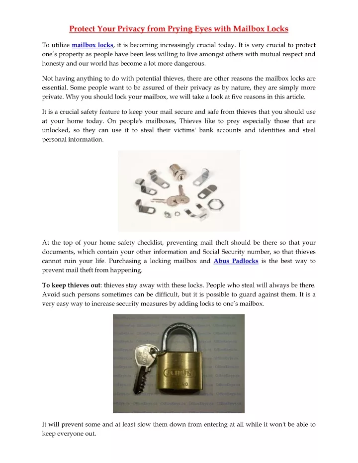 Ppt Protect Your Privacy From Prying Eyes With Mailbox Locks