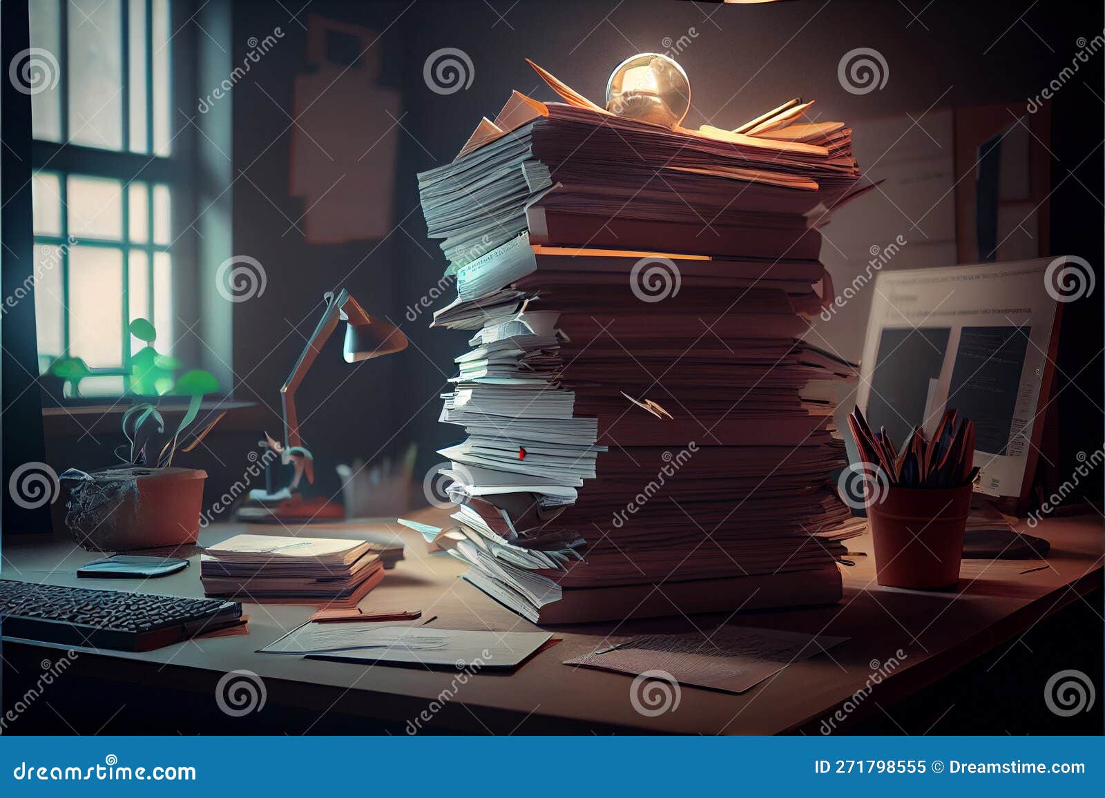 Pressure Of Paperwork Giant Stack Of Paper Documents Technology