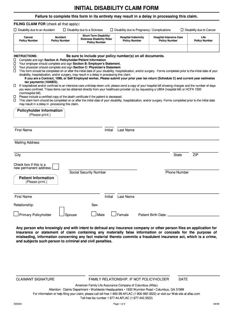 Printable Aflac Claim Forms