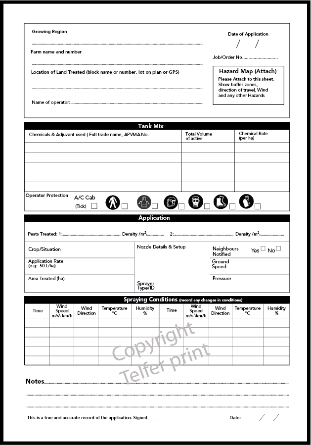 Printable Chemical Spray Record Sheet Template