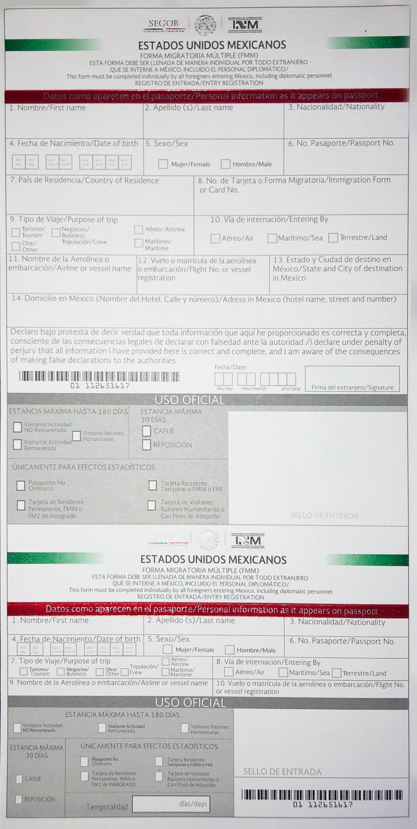 Printable Customs Form For Mexico Printable Forms Free Online